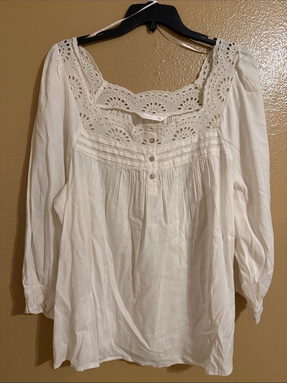 LC Lauren Conrad Cream Eyelet Square-Neck Peasant Blouse